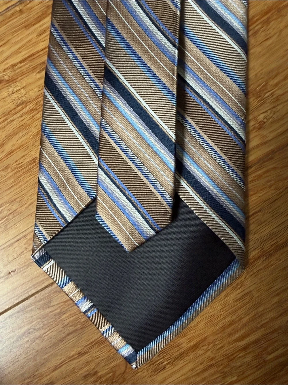 (10t) Courage Hand Sewn Neckwear 100% Silk Handmade Brown Blue Diag Stripe tie